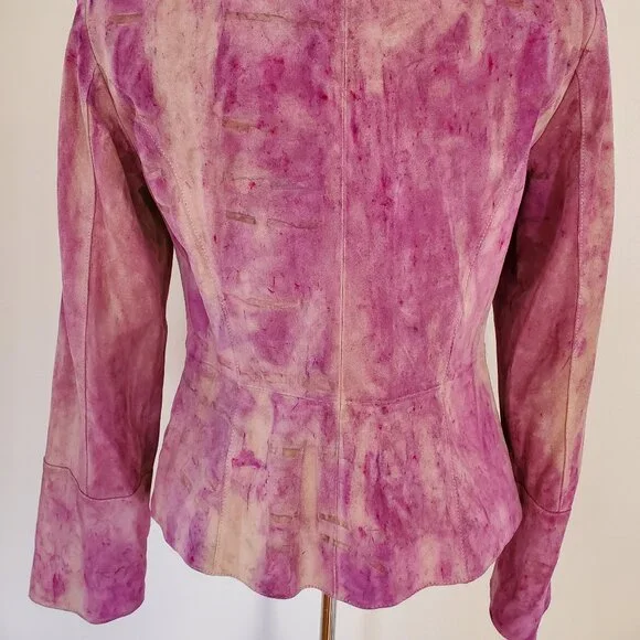 Leather suedeJacket Blazer pink peach beige small 4 6 tie dyed workwear cowgirl